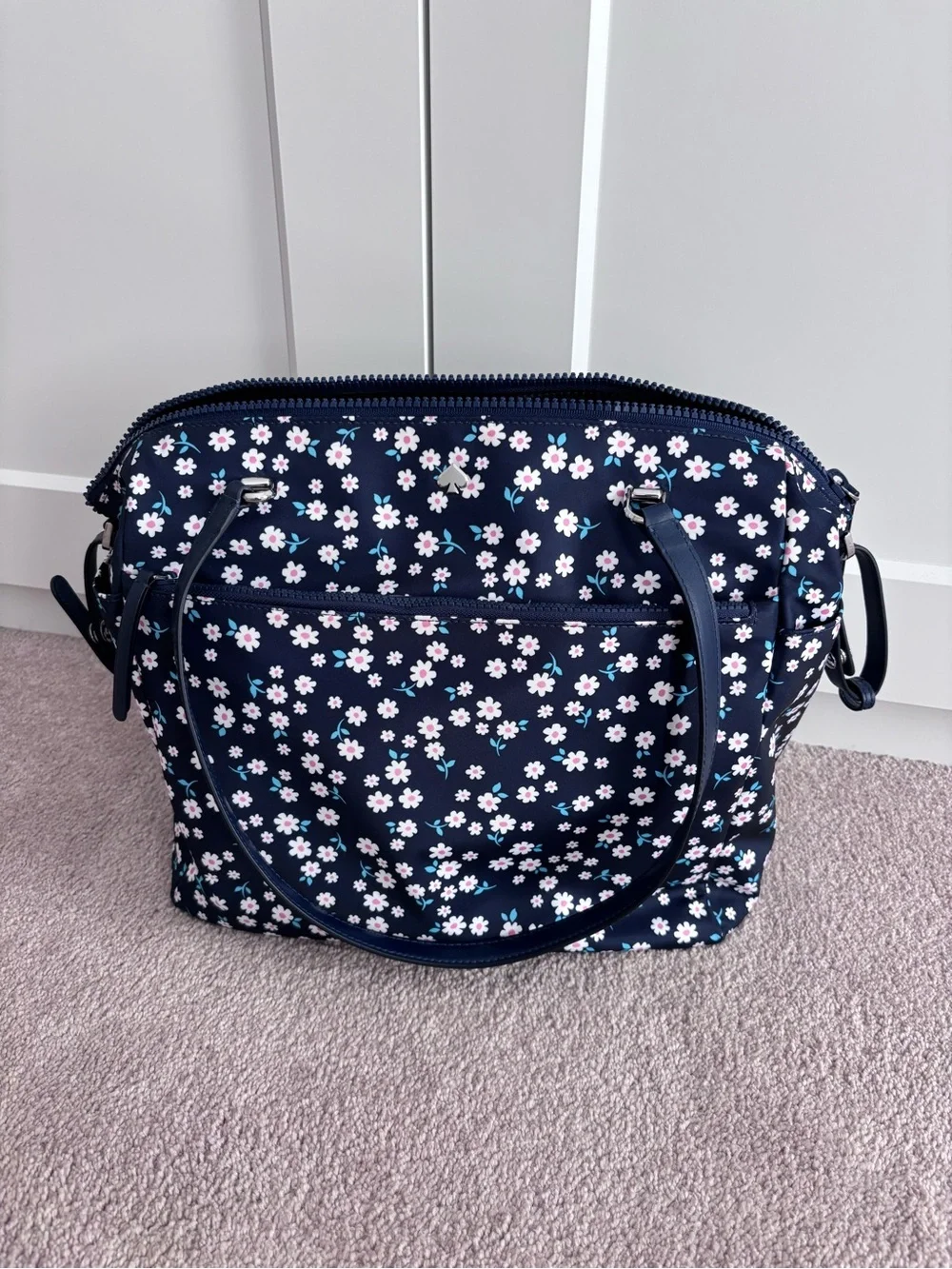 Kate Spade Navy Floral Tote Bag with Pink and White Flowers